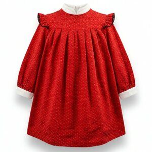 Vintage Youngland Prairie Dress Red Calico Long Sleeve Holiday Girls Size 5